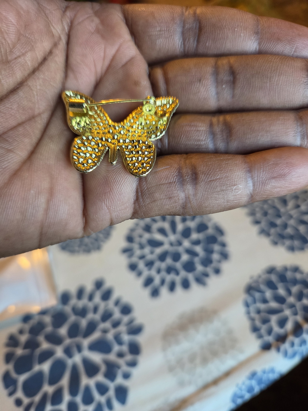 Gold Rhinestone Butterfly Pin - Picture 2 of 3